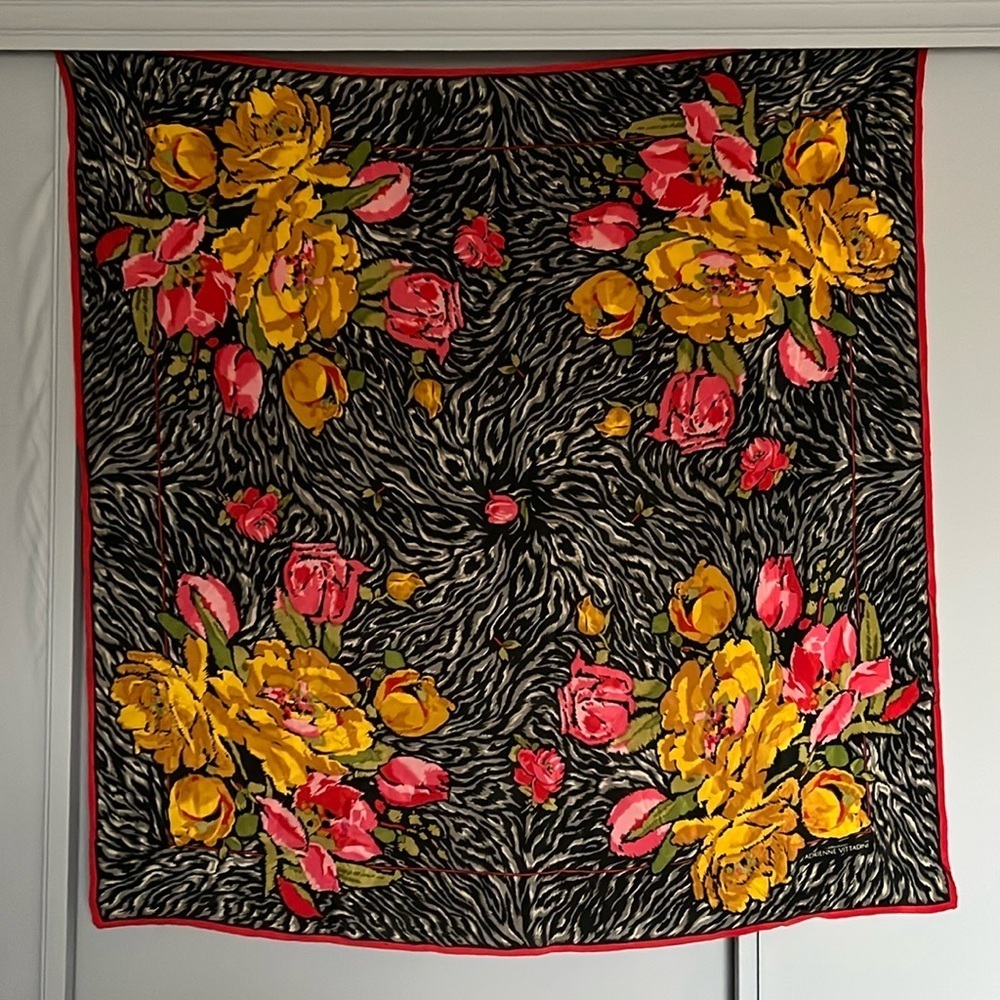 Vintage Adrienne Vittani Silk Floral Animal Print Scarf
